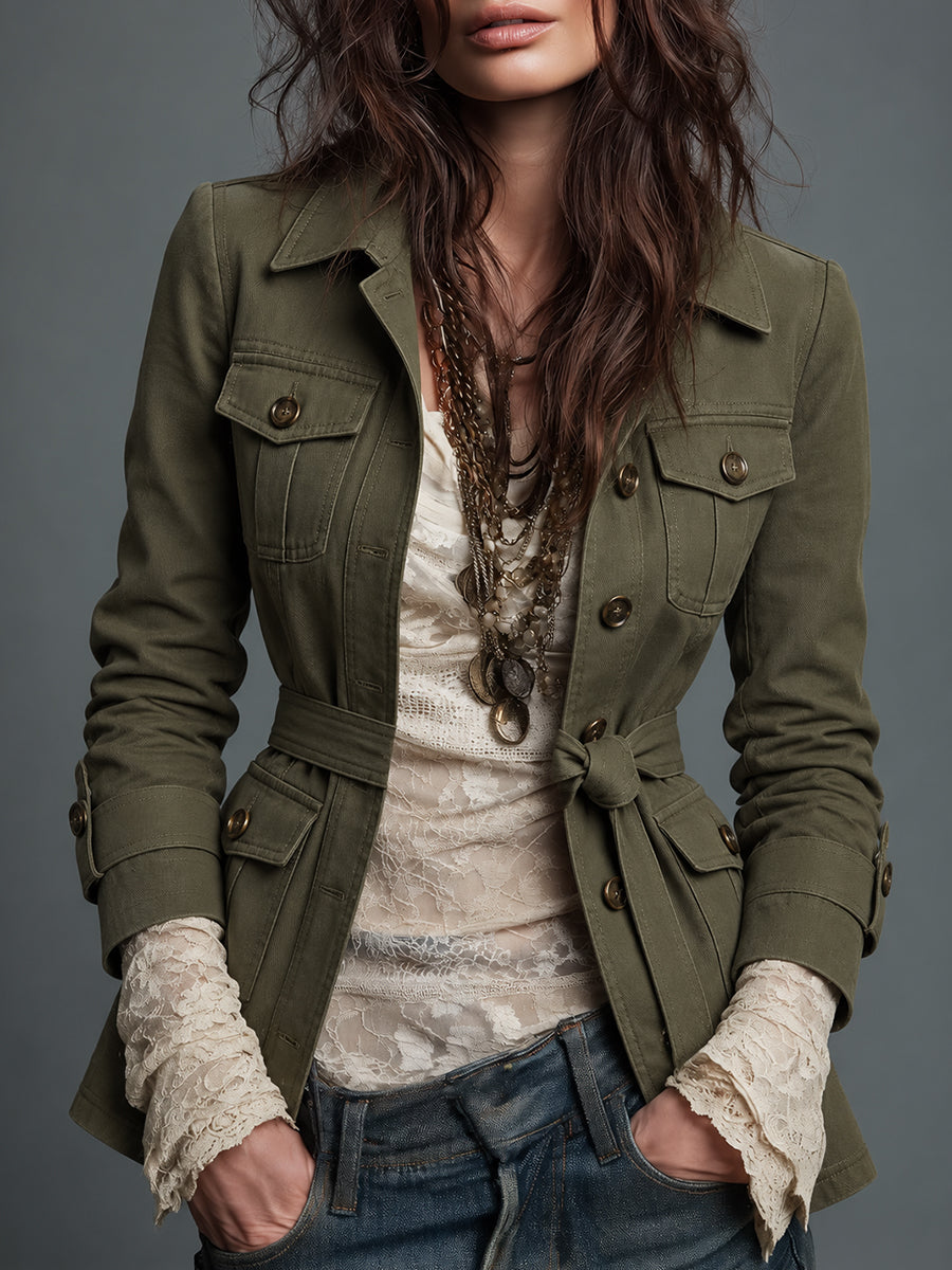 Sage Green Belted Utility Jacket