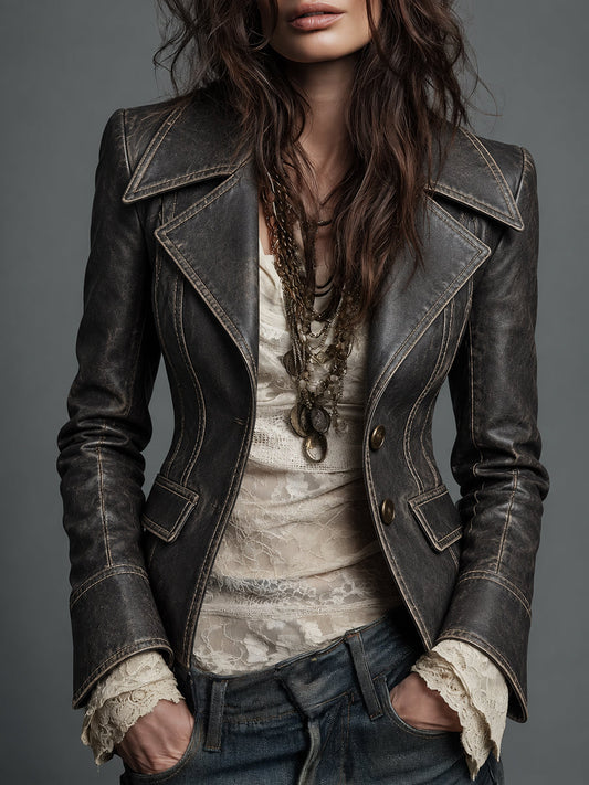 Charcoal Leather Tailored Blazer